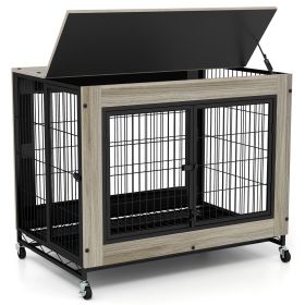 Industrial Dog Kennel with Flip-up Top 3 Lockable Doors and Removable Tray (Color: Grey)