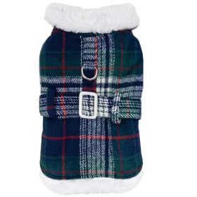 Sherpa-Lined Dog Harness Coat (Color: Blue & Green Plaid, size: 2X-Large)